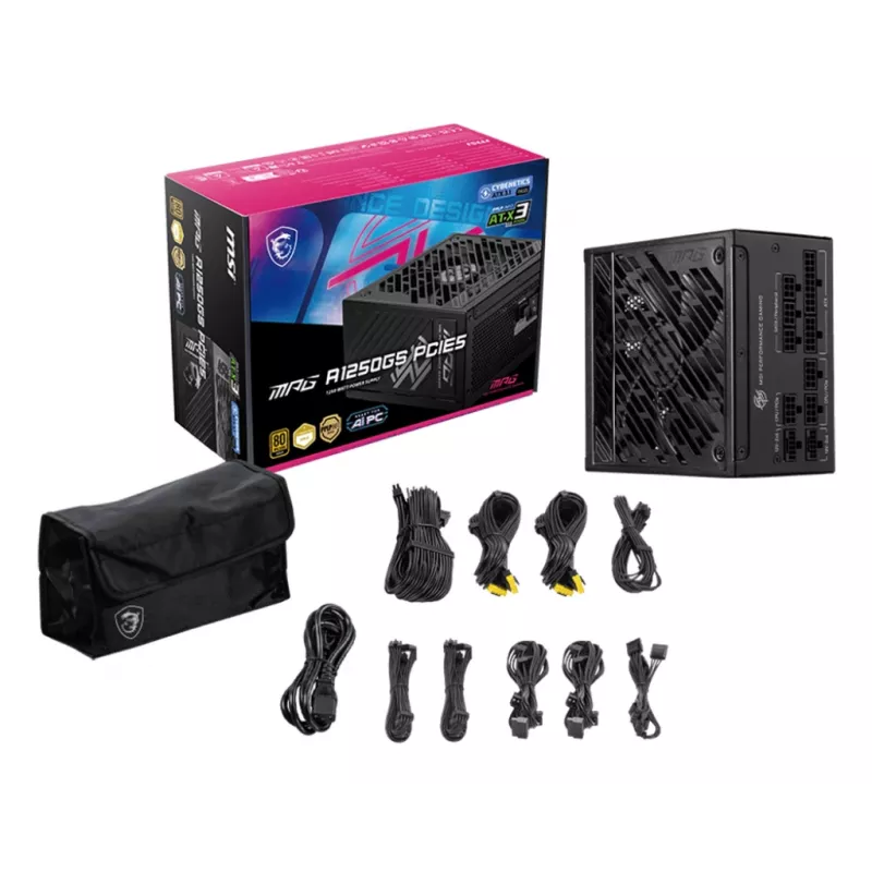 Fonte de alimentação MSI MPG A1250GS PCIE5 1250 W 20+4 pin ATX ATX preto