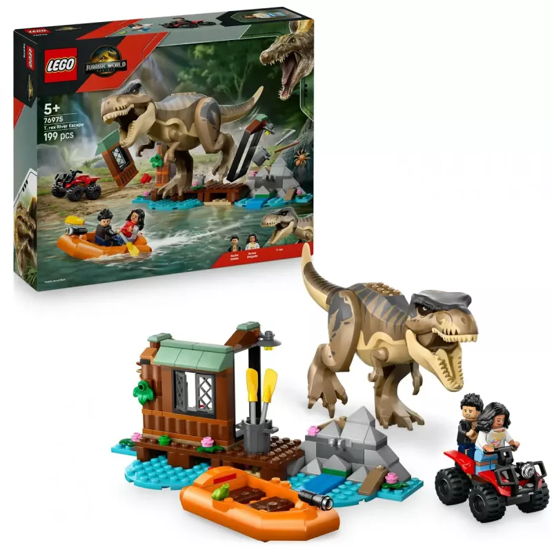 Conjunto de construção LEGO Dinossauros T. rex River Escape 76975 — 199 peças, 2 minifiguras, idade 5+