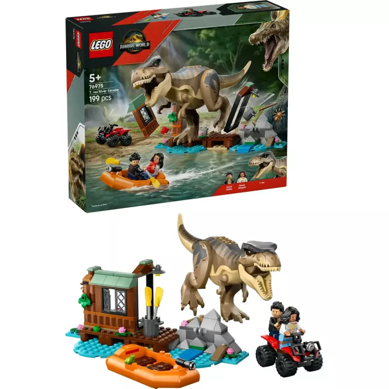 Conjunto de construção LEGO Dinossauros T. rex River Escape 76975 — 199 peças, 2 minifiguras, idade 5+