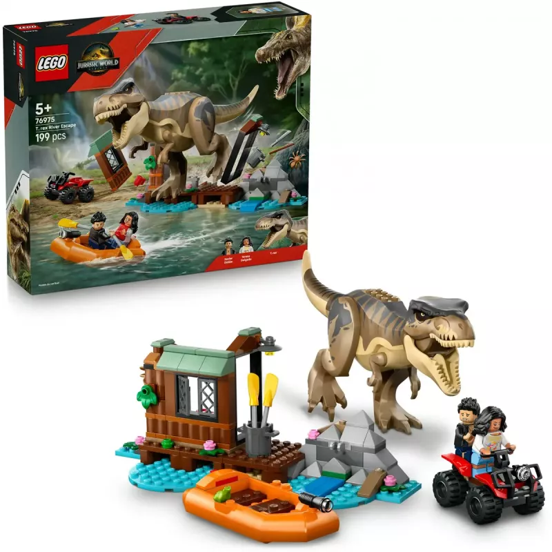 Conjunto de construção LEGO Dinossauros T. rex River Escape 76975 — 199 peças, 2 minifiguras, idade 5+