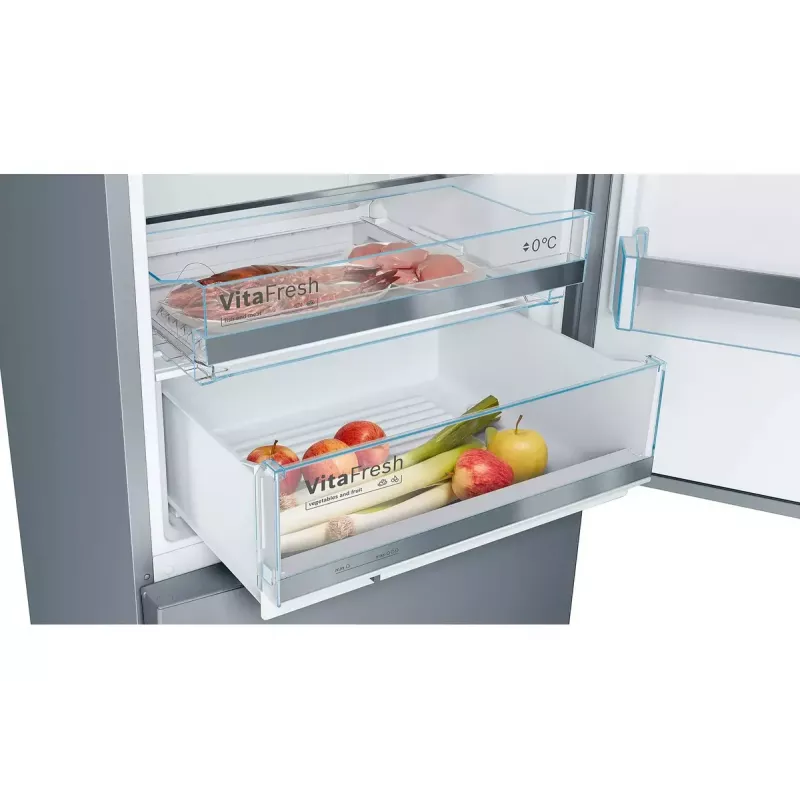 Combinado frigorífico-congelador Bosch Série 6 KGE49AICA, independente, aço inoxidável, 419 l (302 l frigorífico / 117 l congelador), altura A 2010 mm