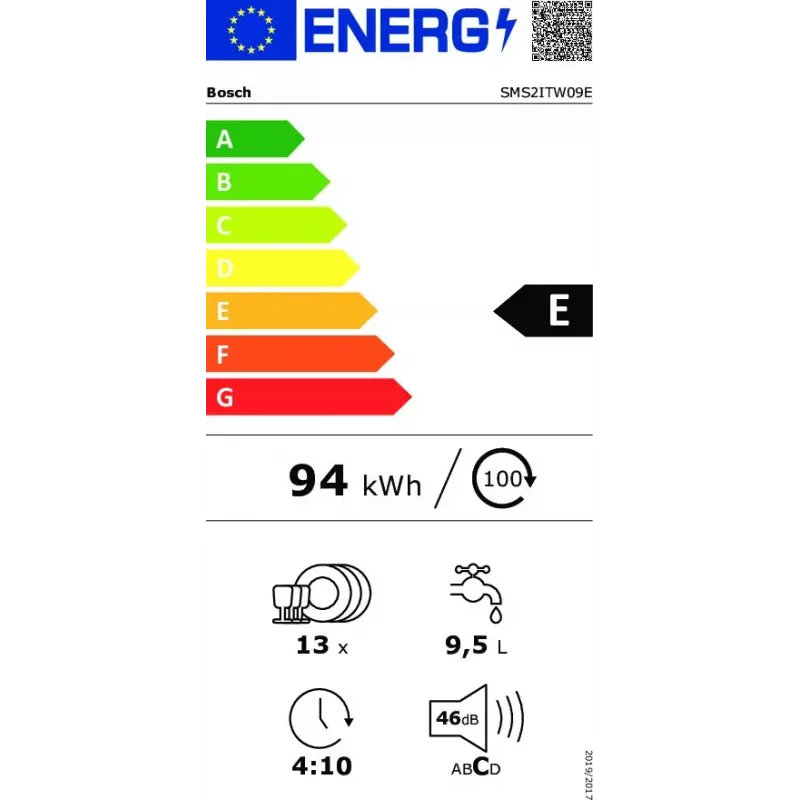 Máquina de lavar louça independente Bosch Série 2 SMS2ITW09E — 13 conjuntos de louça, 46 dB, 60 cm, secagem por permutador de calor