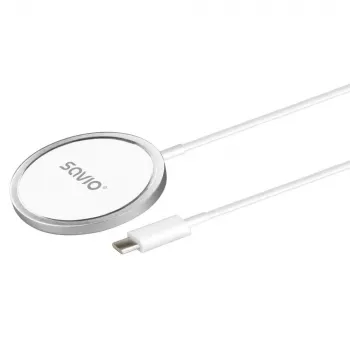 Carregador sem fios de interior para telemóveis SAVIO LA-11, Qi 1.2, 15 W, branco, 55×55×5 mm