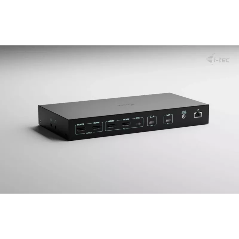 ITEC i-tec USB-C KVM Dock PRO para três hosts, vídeo duplo, 2x Power Delivery (máx. 92W), USB 3.2, 10 Gbit/s, Gigabit-Ethernet