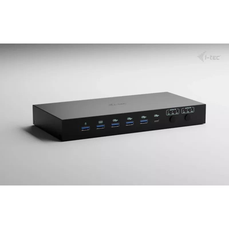 ITEC i-tec USB-C KVM Dock PRO para três hosts, vídeo duplo, 2x Power Delivery (máx. 92W), USB 3.2, 10 Gbit/s, Gigabit-Ethernet