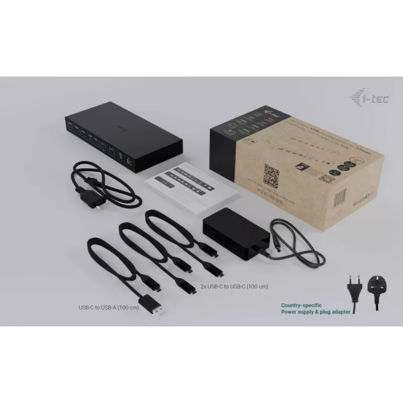 ITEC i-tec USB-C KVM Dock PRO para três hosts, vídeo duplo, 2x Power Delivery (máx. 92W), USB 3.2, 10 Gbit/s, Gigabit-Ethernet