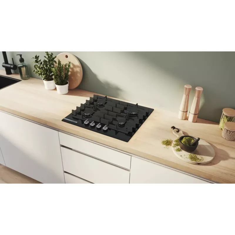 Placa de fogão a gás de encastrar Bosch PRP6A6H40 — 60 cm, preto, 4 bicos, botões frontais
