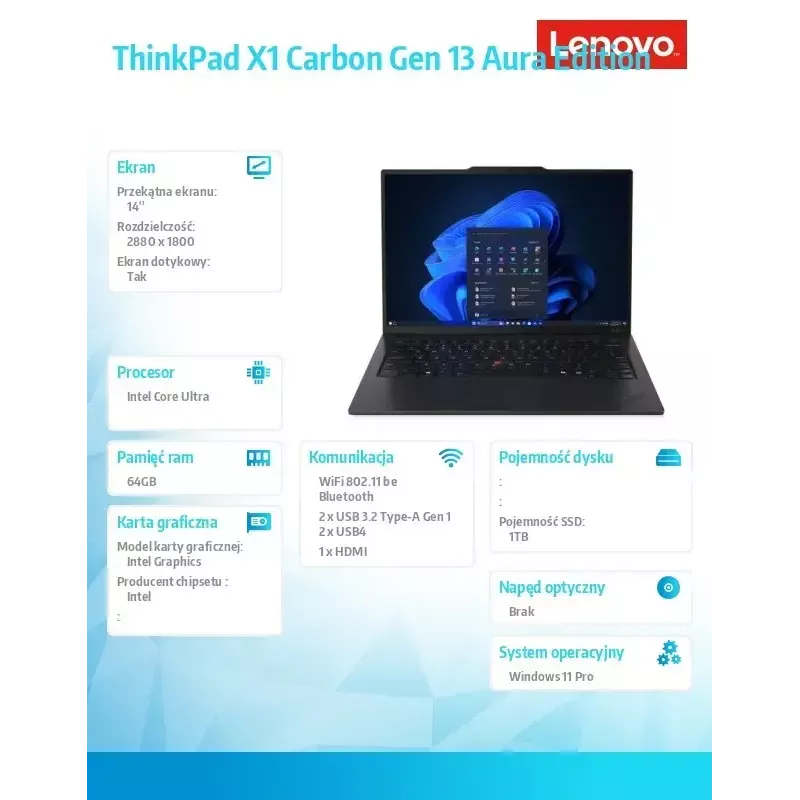 Portátil Lenovo ThinkPad X1 Carbon G13 14,0 2.8K Ultra 7 265U 64GB 1TB INT W11Pro