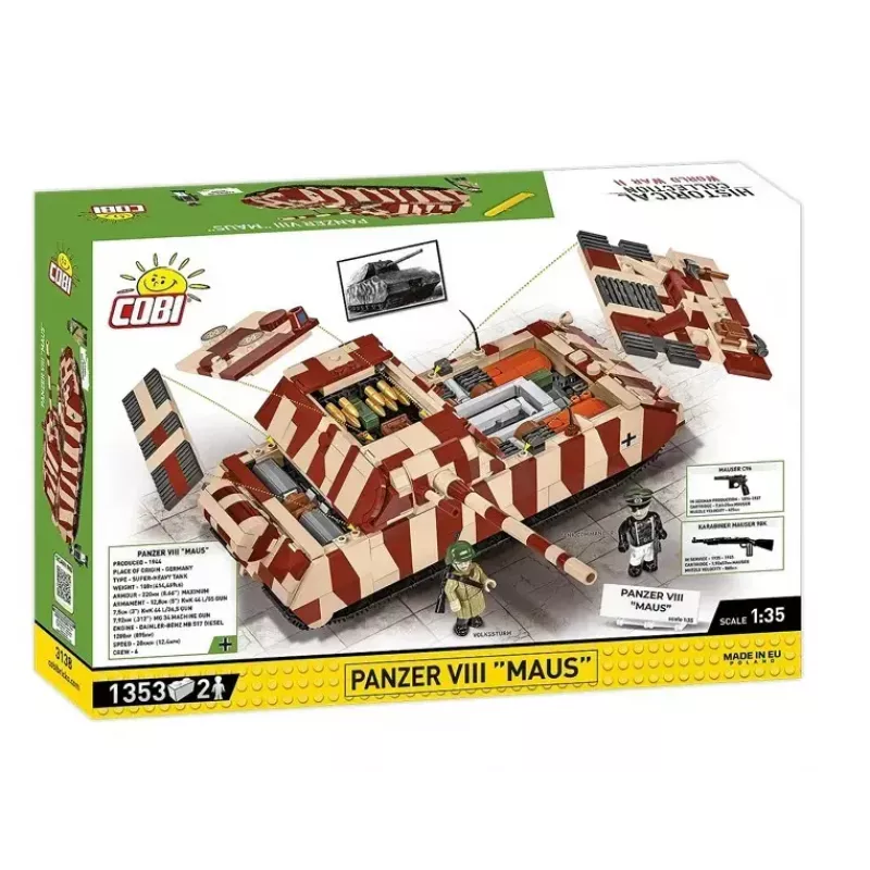 Blocos de construção Cobi Panzer VIII Maus kit de montagem escala 1:35 COBI-3138, réplica detalhada de veículo militar