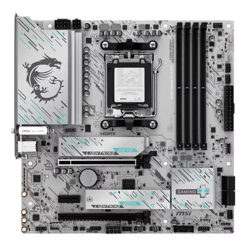 Placa-mãe MSI B850M GAMING PLUS WIFI — AMD B850, socket AM5, micro ATX, DDR5, 4x DIMM, 3x M.2, Wi‑Fi 7, 5 Gb LAN