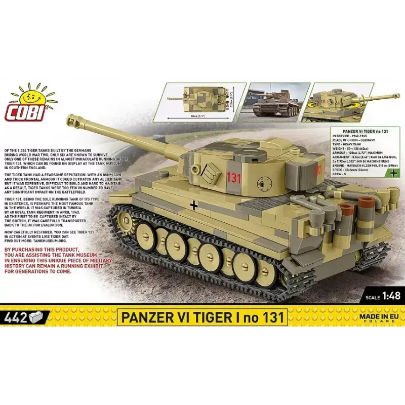 Conjunto de construção Cobi Panzer VI Tiger I 442 peças modelo COIB-2734