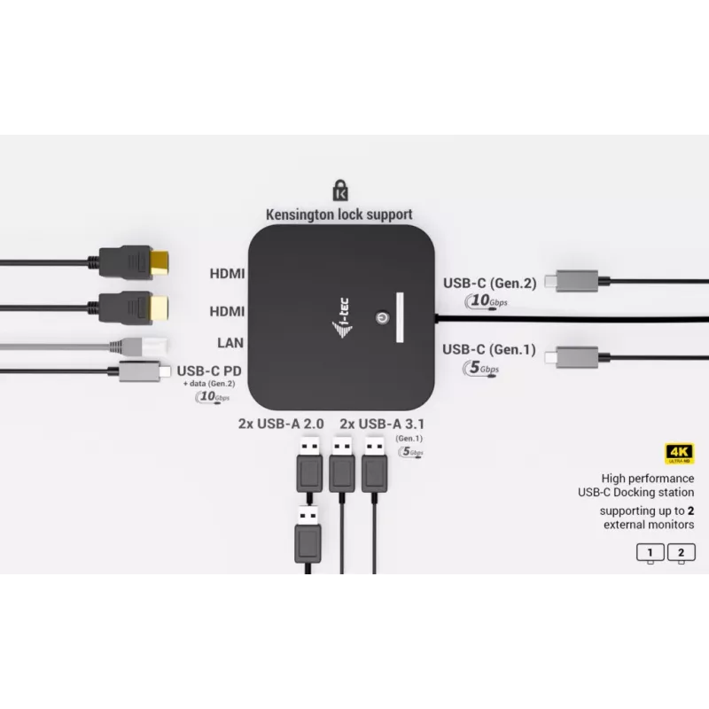 Docking station ITEC USB-C Dual HDMI C31DUALHDMIDOCKPD – Dual 4K 60Hz, 100W Power Delivery