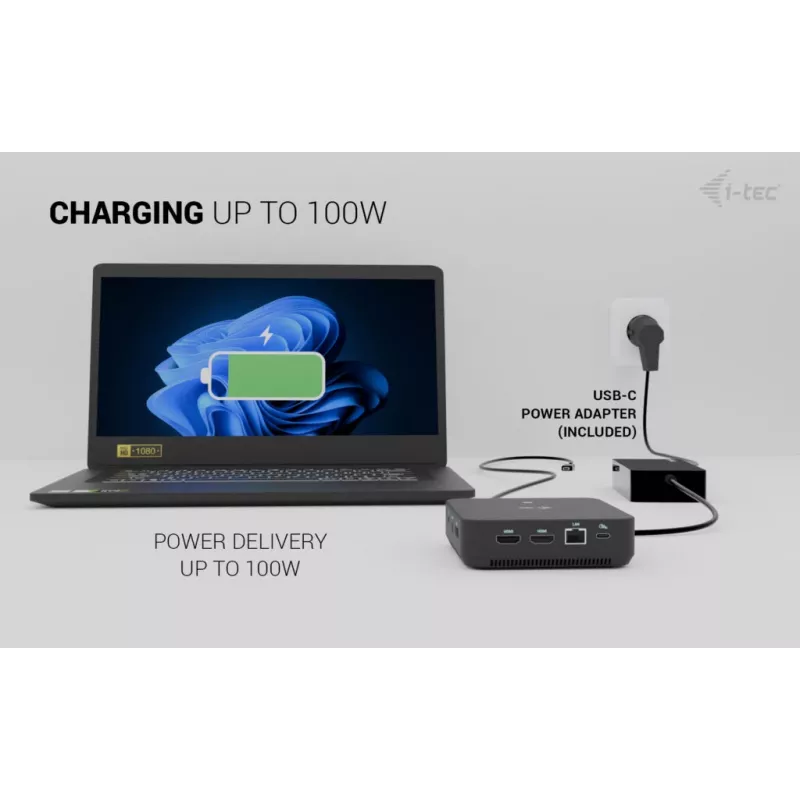 Docking station i-tec USB-C DP Dual HDMI com Power Delivery 100 W + carregador universal 100 W
