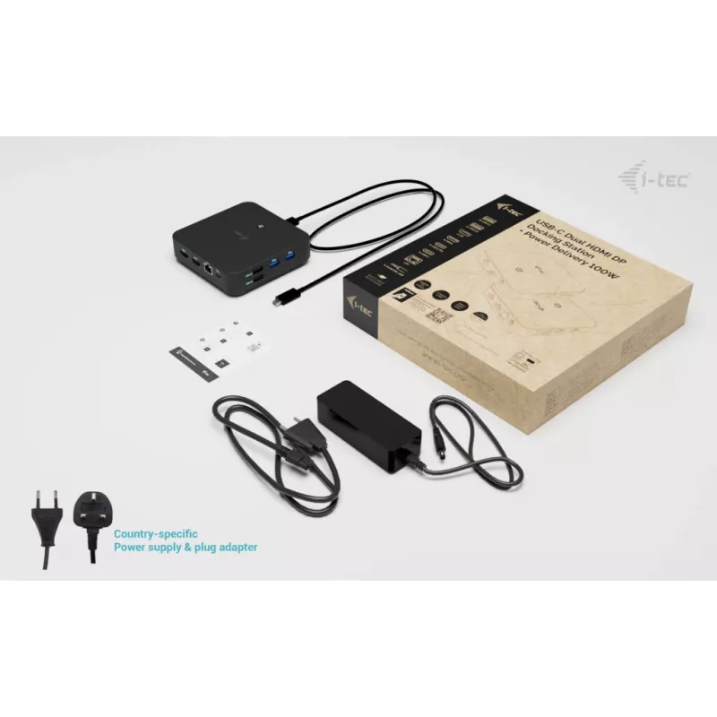 Docking station i-tec USB-C DP Dual HDMI com Power Delivery 100 W + carregador universal 100 W