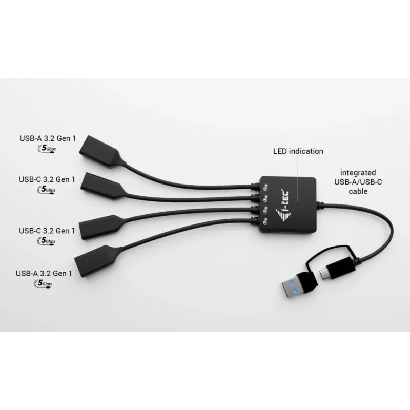Hub de cabos i-tec USB-C/USB-A 4 portas (2x USB-C, 2x USB-A)