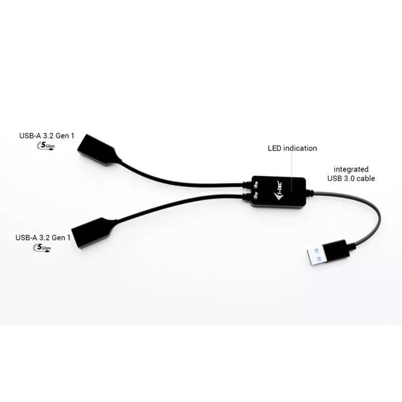 Hub USB-A ITEC U3CBLHUB2A — 2 portas, USB 3.0 até 5 Gbit/s