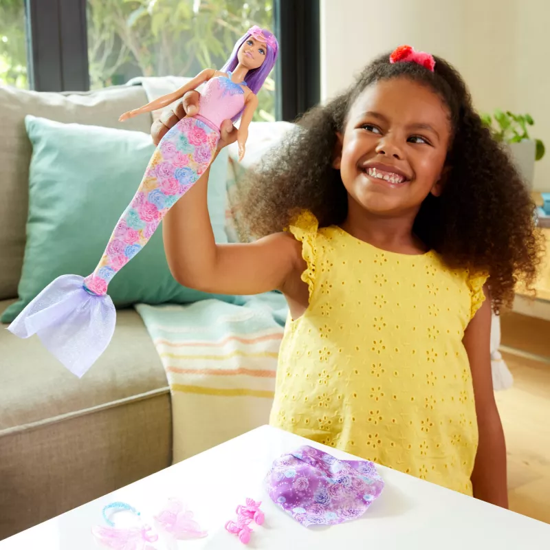 Conjunto de moda de fantasia para boneca Barbie com acessórios, incluindo cauda de sereia, asas de fada e colares