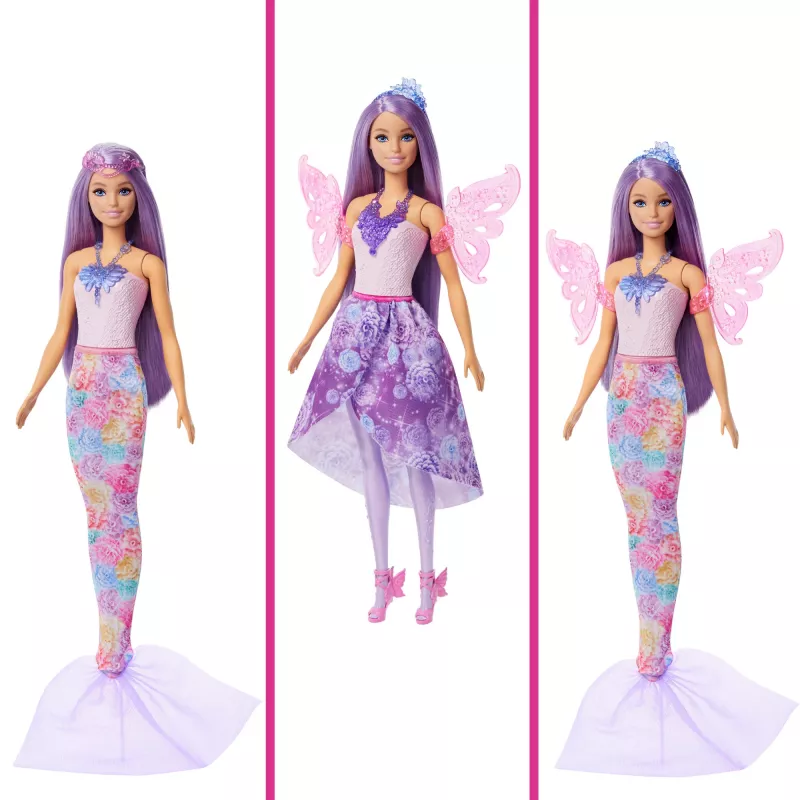 Conjunto de moda de fantasia para boneca Barbie com acessórios, incluindo cauda de sereia, asas de fada e colares