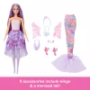 Conjunto de moda de fantasia para boneca Barbie com acessórios, incluindo cauda de sereia, asas de fada e colares
