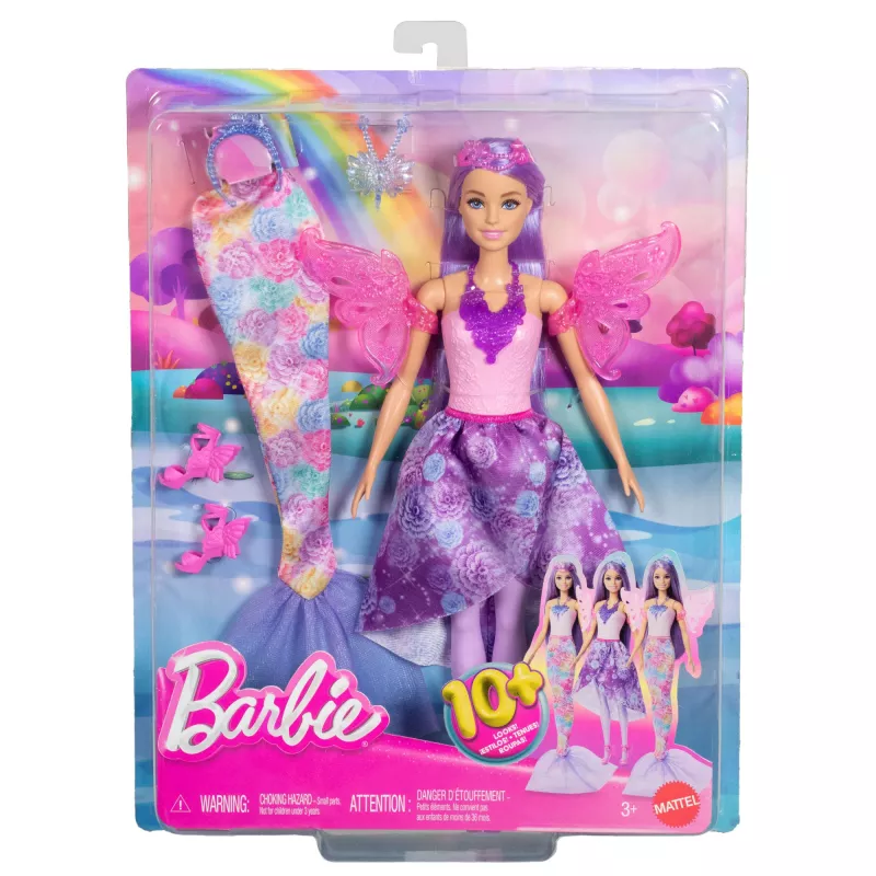 Conjunto de moda de fantasia para boneca Barbie com acessórios, incluindo cauda de sereia, asas de fada e colares