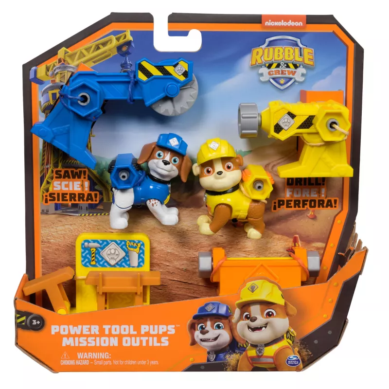 Conjunto de figuras sortidas Rubble & Wheeler Power Tool Pups com 2 ferramentas e 2 acessórios de construção, a partir dos 3 anos