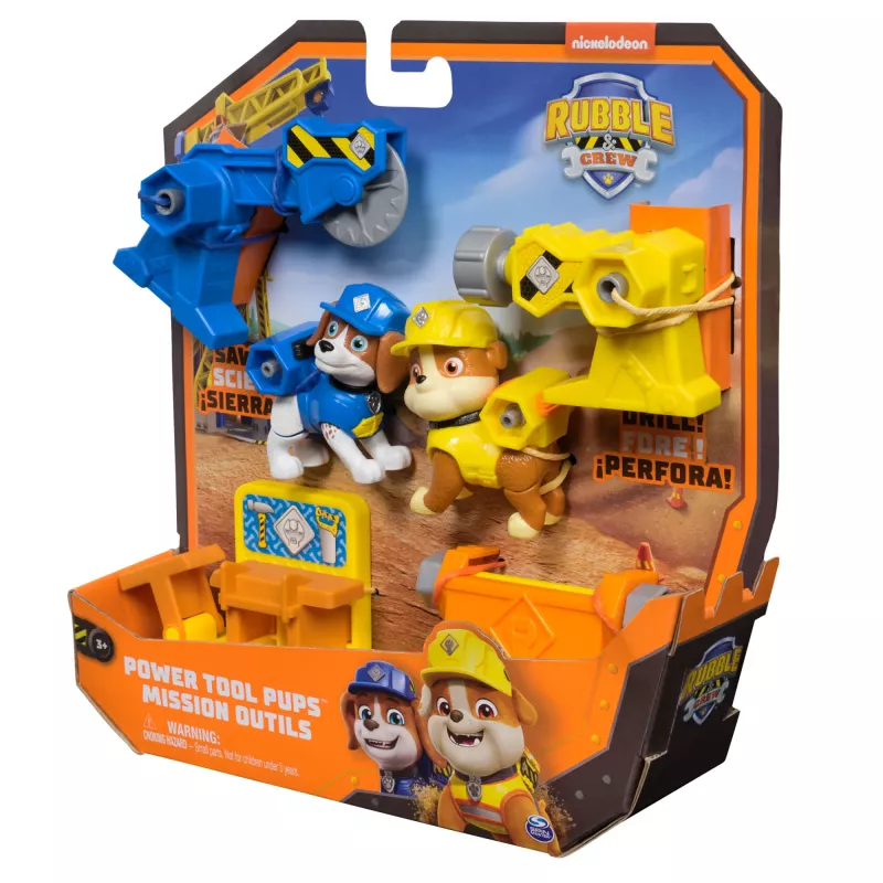 Conjunto de figuras sortidas Rubble & Wheeler Power Tool Pups com 2 ferramentas e 2 acessórios de construção, a partir dos 3 anos