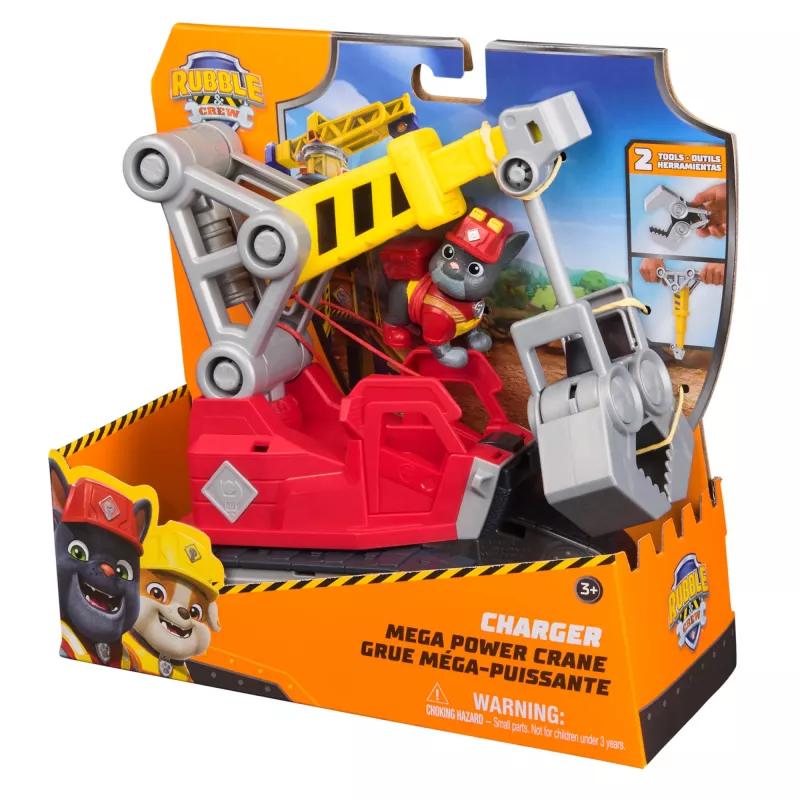 Camião grua Spin Master Rubble & Crew Chargers Mega Power com figura Charger, 2 ferramentas removíveis, plástico, para crianças a partir dos 3 anos