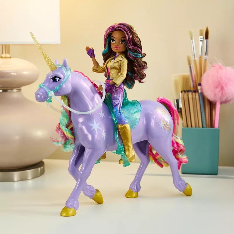 Spin Master Unicorn Academy figura de unicórnio Wildstar 11 polegadas com sela e arreios translúcidos, multicolor, plástico, para crianças a partir dos 4 anos