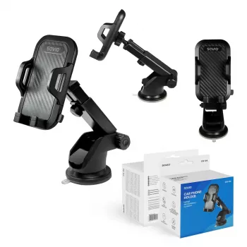 Savio CH-04 suporte de telemóvel para automóvel, fixação no para-brisas/tablier, preto