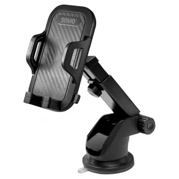 Savio CH-04 suporte de telemóvel para automóvel, fixação no para-brisas/tablier, preto