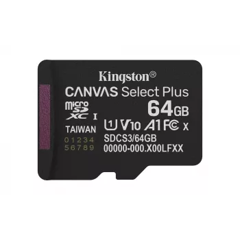 Kingston Technology 64GB micSDXC Canvas Select Plus Gen3 100R A1 embalagem individual sem ADP