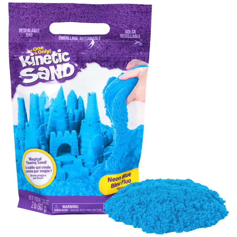 Kinetic Sand, 2 libras de areia cinética azul, brinquedos sensoriais moldáveis para crianças, saco reutilizável (embalagem pode variar), para crianças a partir de 3 anos