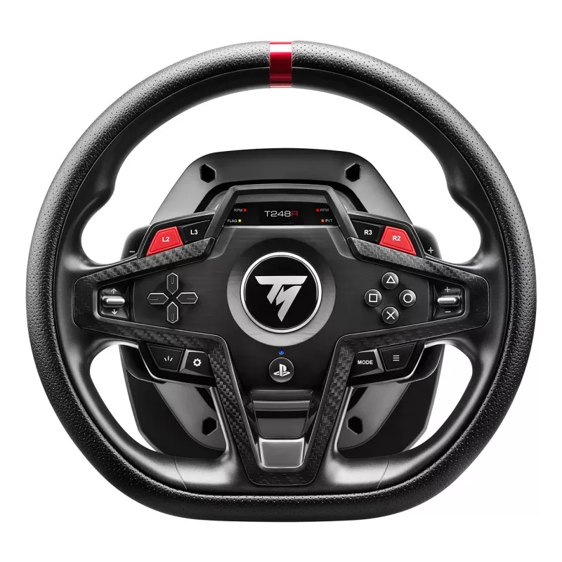 Volante e pedais Thrustmaster T248R preto — USB, acionamento híbrido, force feedback, ecrã LCD, volante em pele
