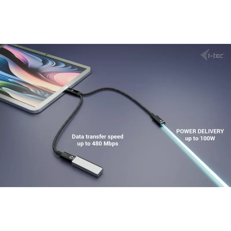 Divisor de cabo USB-C i-tec áudio/dados + Power Delivery 100 W