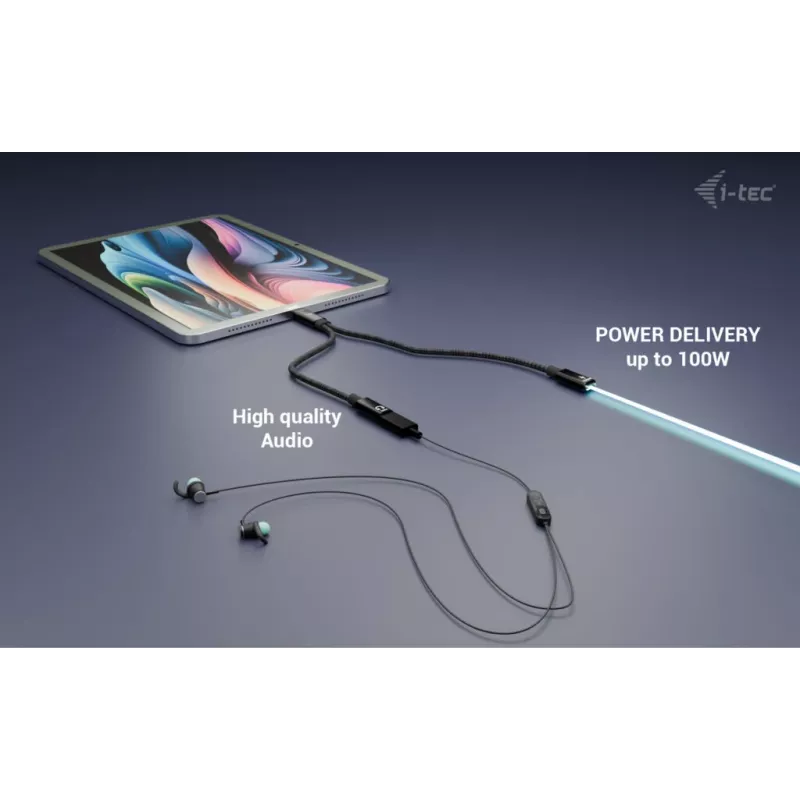 Divisor de cabo USB-C i-tec áudio/dados + Power Delivery 100 W