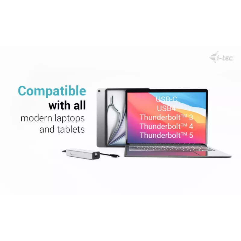 HUB de carregamento USB-C i-tec Metal 5 portas com vídeo USB-C 8K + Power Delivery 85W