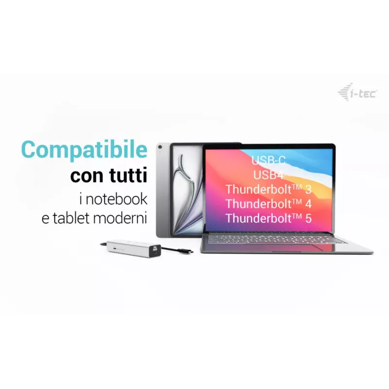 HUB de carregamento USB-C i-tec Metal 5 portas com vídeo USB-C 8K + Power Delivery 85W