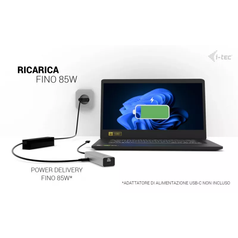 HUB de carregamento USB-C i-tec Metal 5 portas com vídeo USB-C 8K + Power Delivery 85W