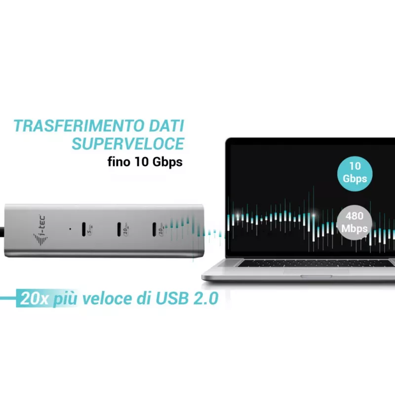 HUB de carregamento USB-C i-tec Metal 5 portas com vídeo USB-C 8K + Power Delivery 85W