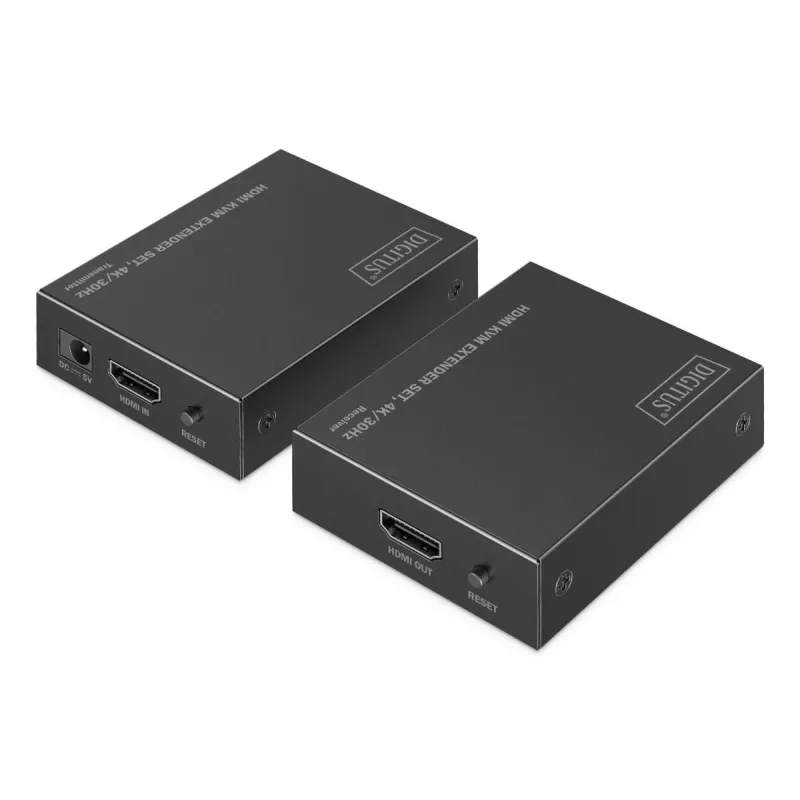 Extensor HDMI KVM DIGITUS Set – 4K/30Hz 40/70m PoC CAT preto