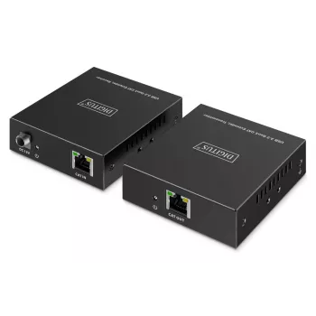 Extensor USB 3.2 Gen1 CAT da DIGITUS DA-73121 — 5 Gbit/s, 4 portas (3× USB-A, 1× USB-C), 100 m, alimentado por DC