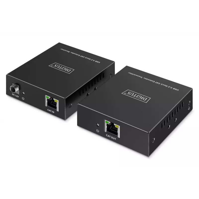 Extensor USB 3.2 Gen1 CAT da DIGITUS DA-73121 — 5 Gbit/s, 4 portas (3× USB-A, 1× USB-C), 100 m, alimentado por DC