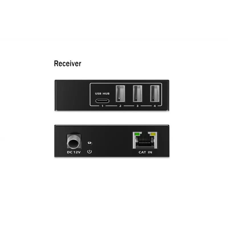 Extensor USB 3.2 Gen1 CAT da DIGITUS DA-73121 — 5 Gbit/s, 4 portas (3× USB-A, 1× USB-C), 100 m, alimentado por DC