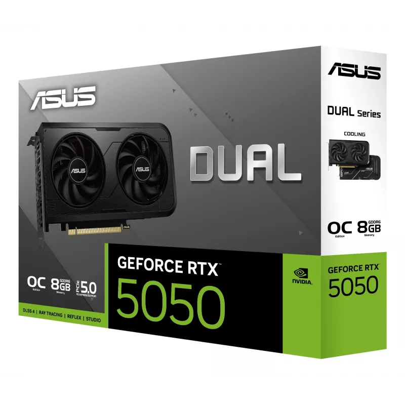 Placa gráfica ASUS GeForce RTX 5050, 8 GB GDDR6, PCIe 5.0, 2560 núcleos CUDA, barramento de memória de 128 bits