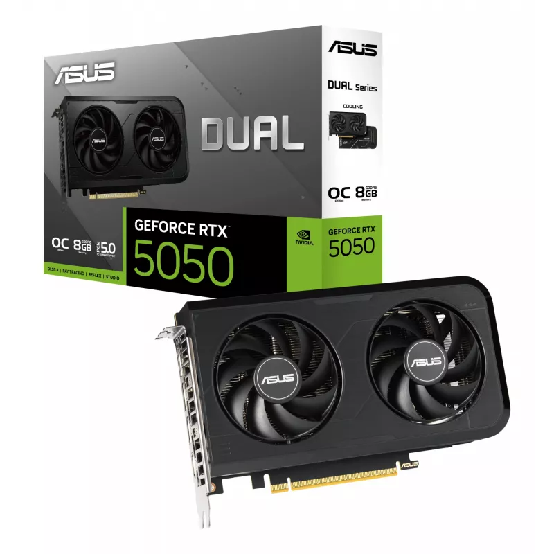 Placa gráfica ASUS GeForce RTX 5050, 8 GB GDDR6, PCIe 5.0, 2560 núcleos CUDA, barramento de memória de 128 bits