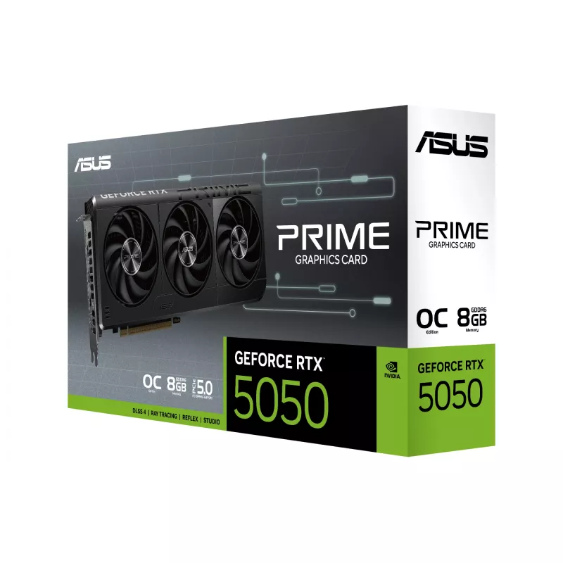 Placa gráfica ASUS GeForce RTX 5050 8 GB GDDR6, PCIe 5.0, 2560 núcleos CUDA, 128 bits, 3xDP 1xHDMI, fonte de alimentação 550W, 268,3×120×50 mm
