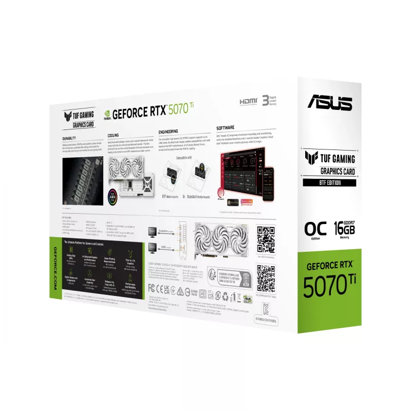 Placa gráfica ASUS TUF NVIDIA GeForce RTX 5070 Ti 16 GB GDDR7 256 bits PCIe 5.0 3 ventoinhas branco
