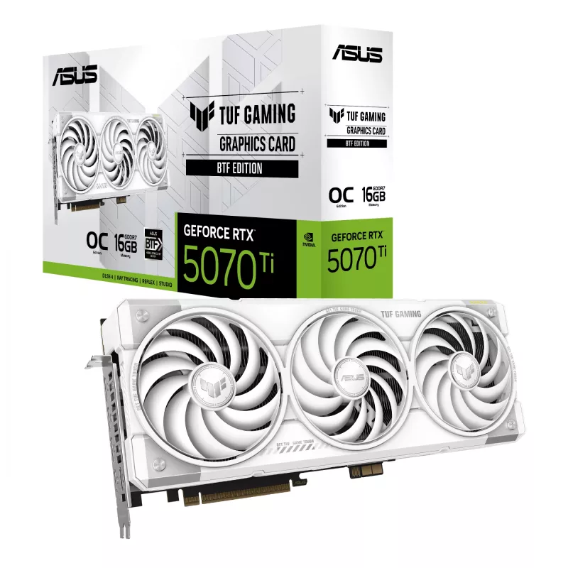 Placa gráfica ASUS TUF NVIDIA GeForce RTX 5070 Ti 16 GB GDDR7 256 bits PCIe 5.0 3 ventoinhas branco