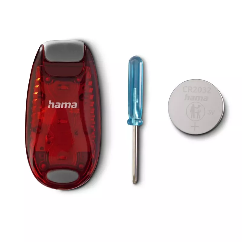 Hama luz de aviso LED com clipe, 2 unid., 3 modos de luz, IP44, pilha CR2032, preto/vermelho