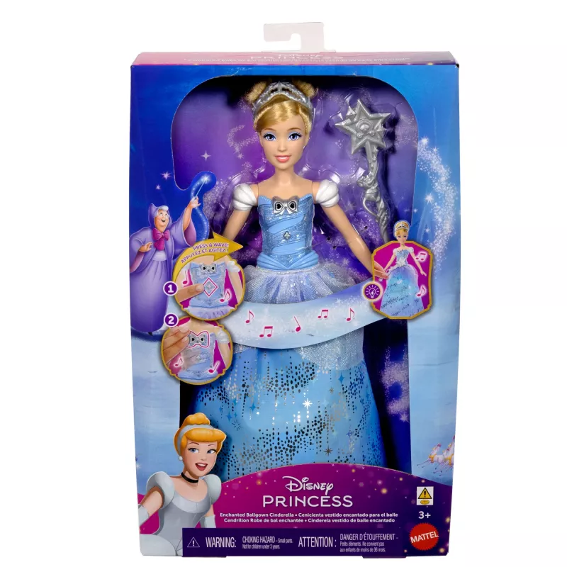 Boneca de moda Disney Princess Verzaubertes Ballkleid Cinderella com luz e som, inspirada no filme